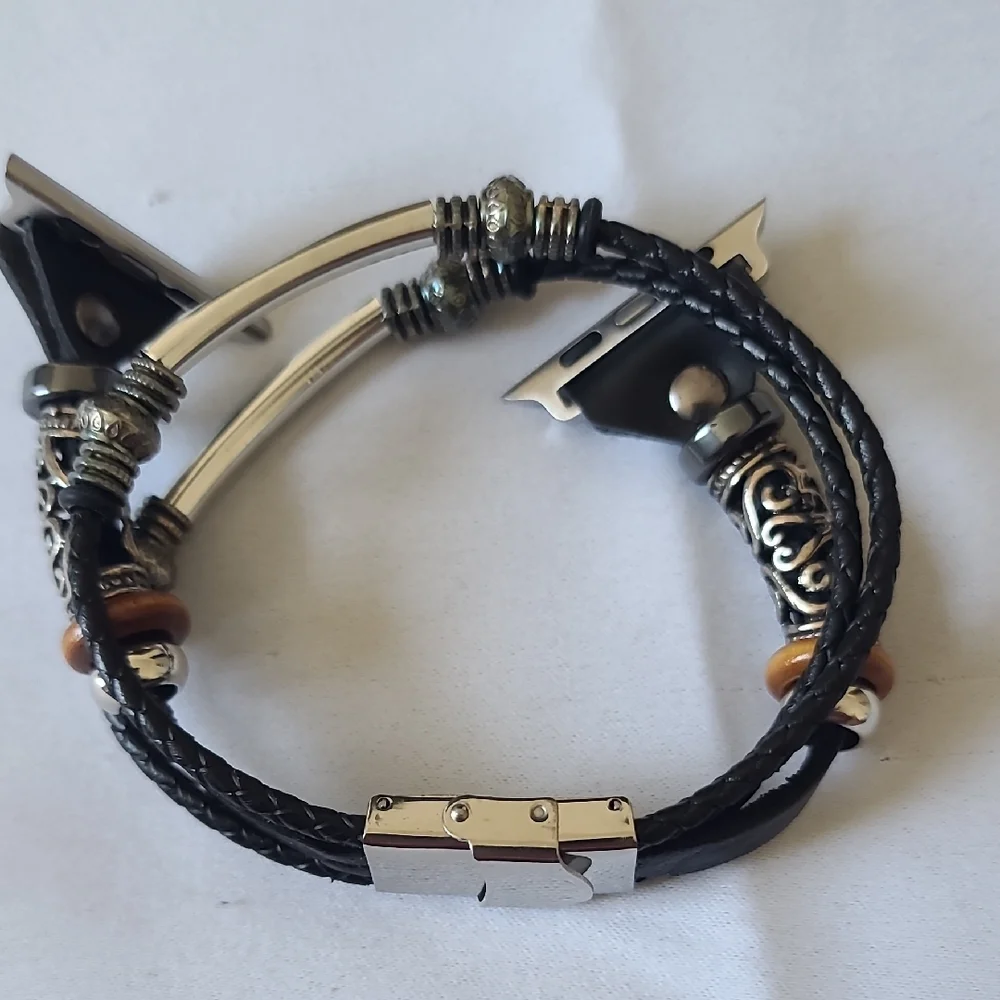 Elegant Brown Fitbit Band with Textured Leather Band and Silver Accents
